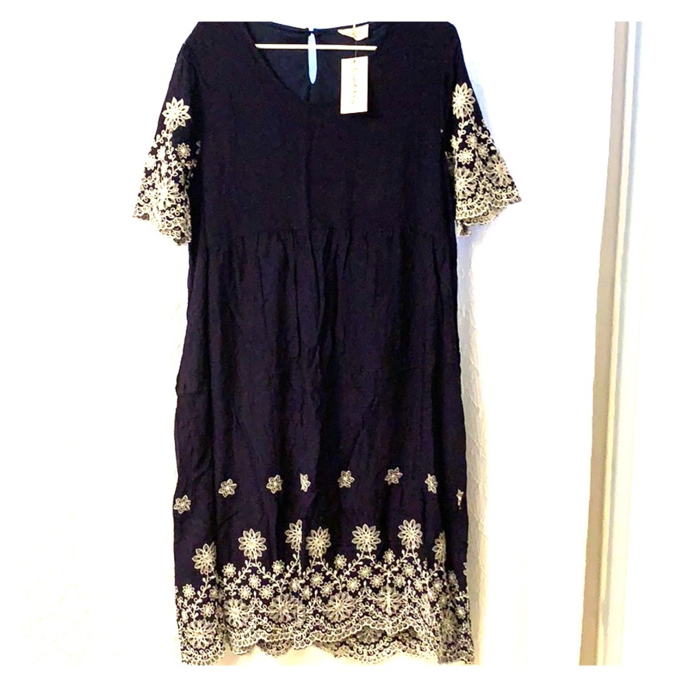 Beautiful Navy with White Embroidered Dress